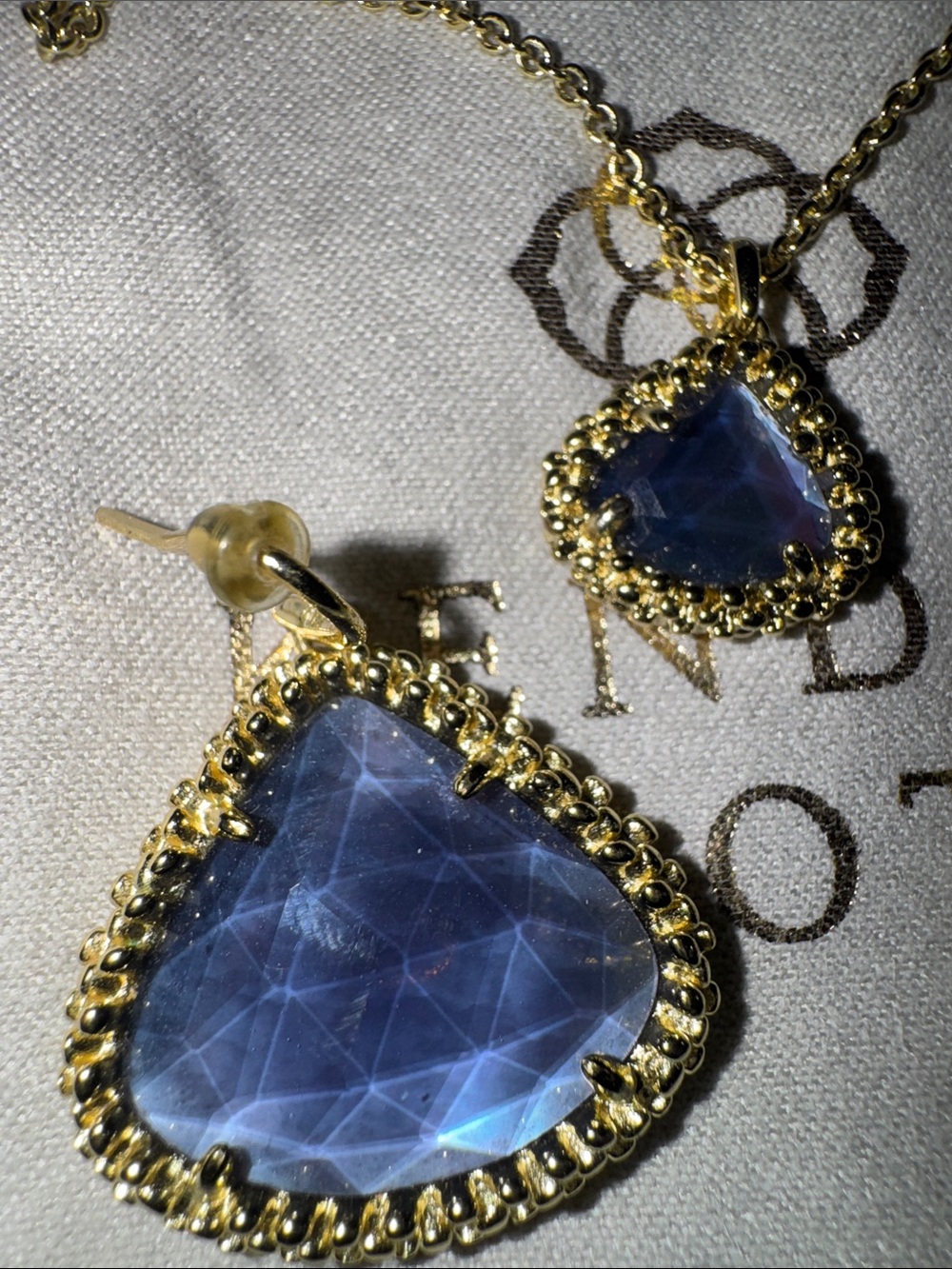 Kendra Scott set Gold-Tone Necklace and Earrings Set with Blue Triangle Crystal - Picture 4 of 5